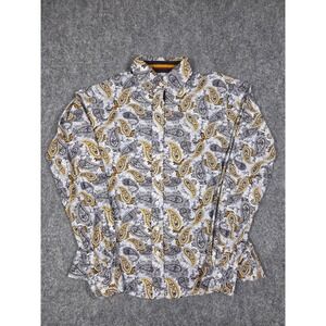 Royal Highness Equestrian Printed Paisley Shirt Womens Large Grey Yellow Cotton